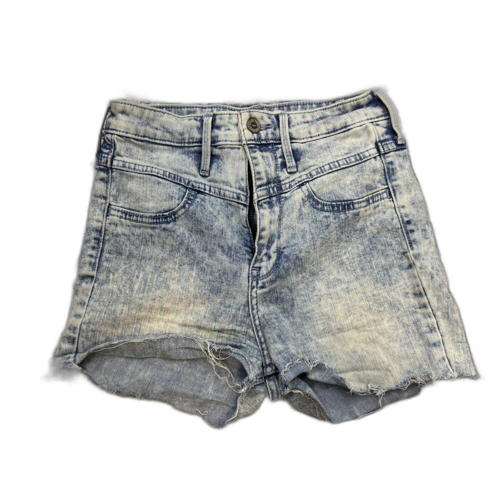 Hollister Womens 3R Light Wash Distressed Cut Off Denim Shorts Stretch Raw Hem